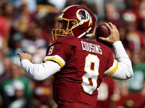 Quarterback Kirk Cousins of the Washington Redskins passes the ball against the Philadelphia Eagles in the first quarter at FedExField on Oct. 16, 2016 in Landover, Md.