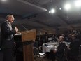 Saskatchewan Premier Brad Wall speaks on climate change to the Regina Chamber of Commerce at the Conexus Arts Centre in Regina, Saskatchewan on Tuesday October 18, 2016. Wall spoke about his concerns about the Trudeau government's national carbon tax plan.