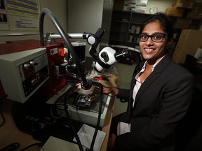 University of Windsor engineering student Sujitha Vejella is photographed in her lab at the Centre for Engineering Innovation in Windsor on Oct. 12, 2016.