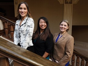 Scholarship recipients Myla Picco, Janny Lau and Michelle Krieger are photographed during the annual Athena Scholarship Luncheon at the Caboto Club in Windsor on Oct. 28, 2016.