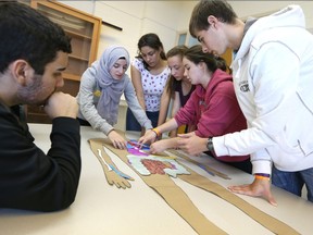 Students from Tecumseh Vista Academy take part in Joe's Tragic Disaster challenge at the University of Windsor Science Olympiad on Friday, Oct 14, 2016.  Students in 32 teams from 18 Windsor-Essex high schools tested their science knowledge, teamwork and critical thinking skills in 10 different hands-on, minds-on competitive events organized by Faculty of Science staff and student volunteers.
