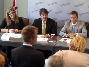 Tracey Ramsey, MP Essex, left, Matt Marchand, president of the Windsor-Essex Chamber of Commerce; Allan O'Dette president and CEO of the Ontario Chamber of Commerce during the Small Business - Too Big To Ignore event held in Windsor on Wednesday, Oct. 19, 2016.