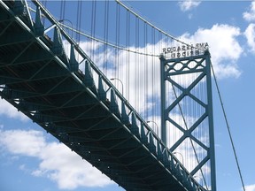 The Ambassador Bridge between Windsor and Detroit as seen from the Detroit River on Oct. 24 2016.