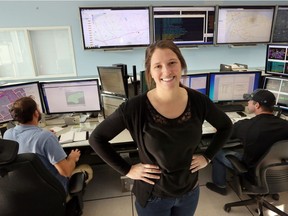 Nicole Reaume, environmental engineer in the control room of Enwin's Operation Centre on Rhodes Drive on Oct. 28, 2016.