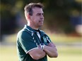 St. Clair Saints women's soccer coach Steve Vagnini watches action against Lambton College at St. Clair College on Sept. 15, 2015.