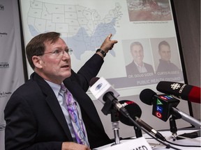 Dr. Gary Kirk, medical officer of health and CEO of the Windsor Essex County Health Unit, talks about the spread of the Zika virus during a news conference in downtown Windsor on Oct. 28, 2016.