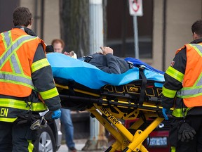 A motorcyclist was taken to hospital following a crash on Tecumseh Road East at Goyeau Street on Friday, Nov. 4, 2016.