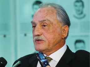 Rogatien Vachon speaks with the media during a Hall of Fame Induction photo opportunity at the Hockey Hall Of Fame on Nov. 11, 2016 in Toronto.