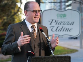 Windsor Mayor Drew Dilkens speaks during a media conference on Nov. 4, 2016 to highlight the commemorative tulip planting that will help mark the city's 125th anniversary.