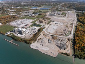 The customs and toll plaza area for the Gordie Howe International Bridge is seen on Oct. 19, 2016 along the Detroit River in Windsor.