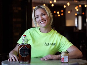 St. Clair College student Jenna Simpson is shown at the school on Friday, November 18, 2016. Simpson, who is participating in the Great Canadian Sales Competition, displays some maple syrup products that she will be pitching during the competition.