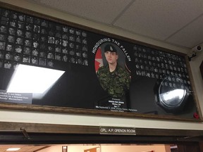 The plaque over the entrance to the members' lounge at Royal Canadian Legion Branch 143. The legion hall dedicated the room to Cpl. Andrew Grenon - Windsor's fallen soldier - on Nov. 13, 2016.