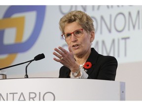 Premier Kathleen Wynne addresses the audience during the Ontario Economic Summit at White Oaks in Niagara-on-the-Lake on Friday, Nov. 4, 2016. Mike DiBattista/Niagara Falls Review/Postmedia Network
