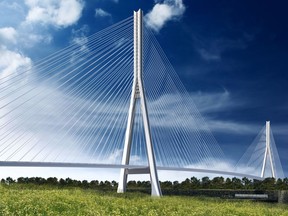 An artist's rendering shows one possible cable-stayed concept of the planned Gordie Howe International Bridge.