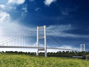 Rendering shows one possible suspension bridge concept of the planned Gordie Howe International Bridge. (Photo courtesy of Windsor-Detroit Bridge Authority and conceptual illustration only/Windsor Star)