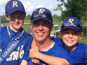 Rob Morneau, centre, is pictured with his two sons Noah, left, and Christian in this undated family photo. Morneay was killed in an industrial accident on Thursday, Nov. 3, 2016.