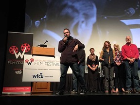 Windsor International Film Festival executive director Vincent Georgie addresses the audience at the Chrysler Theatre on the closing night of WIFF 2016 on Nov. 6, 2016.