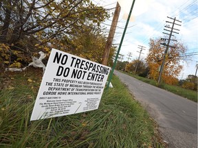 A sign marks a recently purchased piece of property in the Detroit neighbourhood of Delray near the site of the Gordie Howe International Bridge on  Nov. 3, 2016.