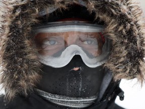 Andrew Barnes had the right idea wearing ski goggles while walking several blocks as a snowstorm and high winds hit the Windsor area on Jan. 2, 2014.