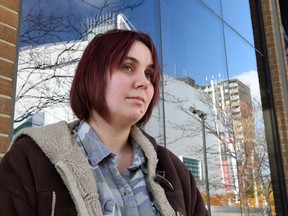 Kaitlyn Hawley, estranged daughter of Damian Hawley, speaks with the media outside Superior Court in Windsor, Ont., on Nov. 16, 2016.