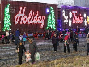 Hundreds of area residents watch as Canadian Pacific Holiday Train rolls into Windsor at CP's Caron Avenue rail yard on Nov. 30, 2016.