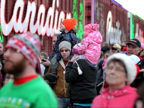 Hundreds of area residents watch as Canadian Pacific Holiday Train rolls into Windsor at CP's Caron Avenue rail yard Nov. 30, 2016.