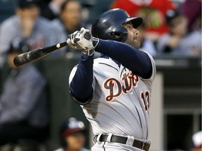 Detroit Tigers' Alex Avila hits a home run off Chicago White Sox starting pitcher Jeff Samardzija on May 5, 2015, in Chicago.