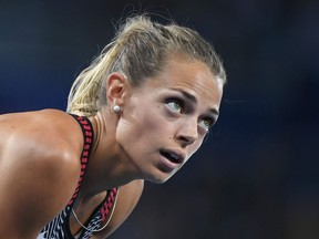 Canada's Melissa Bishop looks on after competing in the women's 800m semifinal during at the Rio 2016 Olympic Games in Rio de Janeiro on Aug. 18, 2016.