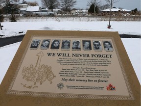 A gathering was held on Dec. 21, 2016, in Tecumseh to remember the eight young victims of a school bus crash. Dec. 21, 2016 marked the 50th anniversary of the horrific accident. A memorial plaque with photos of the eight victims is shown at a park near the crash site at Walker Road and Highway 3.