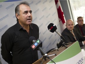 Gerry Mastronardi, from T G&G Mastronardi, speaks about the impact of the provincial government's cap and trade plan on the greenhouse sector in Essex and Chatham-Kent counties during a press conference at the Windsor-Essex Regional Chamber of Commerce on Dec. 9, 2016.