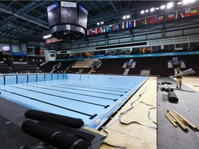 The dismantling of the 2016 FINA World Swimming Championships pool and deck at the WFCU Centre is shown on Dec. 12, 2016.