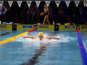 Swimmers get in some practice laps in the newly constructed pool at the WFCU Centre for the 13th FINA World Championships, Saturday, Dec. 3, 2016.