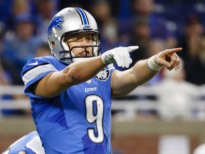 In this Dec. 11, 2016, file photo, Detroit Lions quarterback Matthew Stafford (9) gets set to run a play against the Chicago Bears during an NFL game at Ford Field.