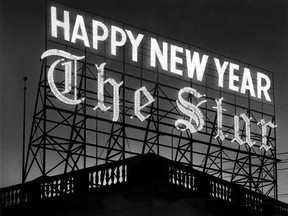 A Happy New Year sign over the old Windsor Star building at 167 Ferry St. on December 31, 1961.