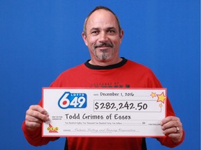 Todd Grimes of Essex is celebrating after winning $282,242.50 in the Nov. 30 Lotto 6/49 draw.