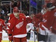 Detroit Red Wings left winger Tomas Tatar (21) celebrates his goal against the Anaheim Ducks on Saturday, Dec. 17, 2016, in Detroit.