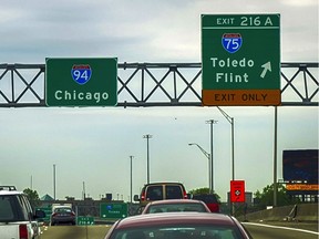 Traffic on I-94 to Chicago at Exit 216A to I-75 Toledo OH and Flint MI