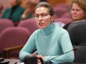 Melanie Paul Tanovich speaks at Windsor City council on Dec. 12, 2016 regarding the demolition of St. George's Church and Hall.