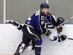The Amherstburg Admirals Zack Yott, seen in action last season, is one of five forwards returning to the team's lineup this season. (TYLER BROWNBRIDGE / WINDSOR STAR)