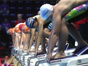 Local swimmers compete in the Feel the Power swim meet at the WFCU Centre.   Elite local junior swimmers from Essex County and Michigan were invited to compete in the swimming showcase during the 2016 FINA World Swimming Championships at the WFCU Centre on Sunday.