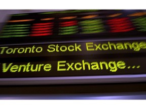 Canadian stocks down in Wednesday trading.