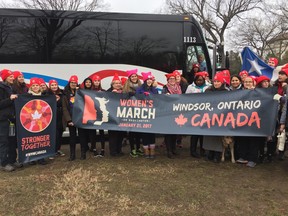 A busload of Windsor residents arrives in Washington for the Women's March.