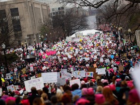 Protesters gather during the Women's March on Washington Jan. 21, 2017 in Washington, DC.