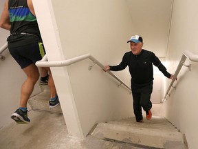 Martin Denonville climbs stairs during the 2017 EUROPRO VERTICAL CLIMB fundraising event Sunday, Jan. 15, 2017 at the One Riverside Drive West building stairwell (13 floors). The fundraising event invited the community to assist the Neurosciences Program at Windsor Regional Hospital by participating in a run/walk on up the stairs of the building.