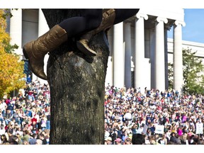 Power of a woman's voice during a rally in Washington D.C. Woman's March. Photo by Getty Images.