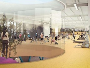 A drawing of the proposed new University of Windsor sport and recreation centre shows a workout area.