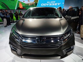 A 2018 Honda Odyssey is unveiled at the North American International Auto Show on Monday, January 9, 2017, in Detroit.