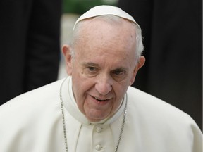 Pope Francis looks on during an audience with populations struck by the Italian earthquake at the Paul VI audience Hall on Jan. 5, 2017 in the Vatican.