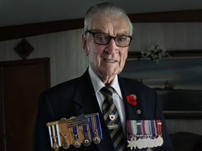 Veteran Larry Costello, seen here at age 90 in May 2015, served with the Royal Canadian Navy during the Battle of the Atlantic.