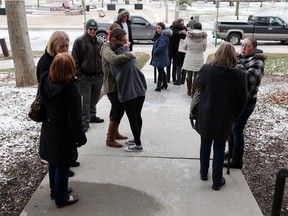 Family and friends react to the sentencing of Matthew Brush for the murder of Cassandra Kaake outside of Superior Court in Windsor on Jan. 30, 2017. Matthew Brush was sentenced to life with no chance for parole for 22 years.
